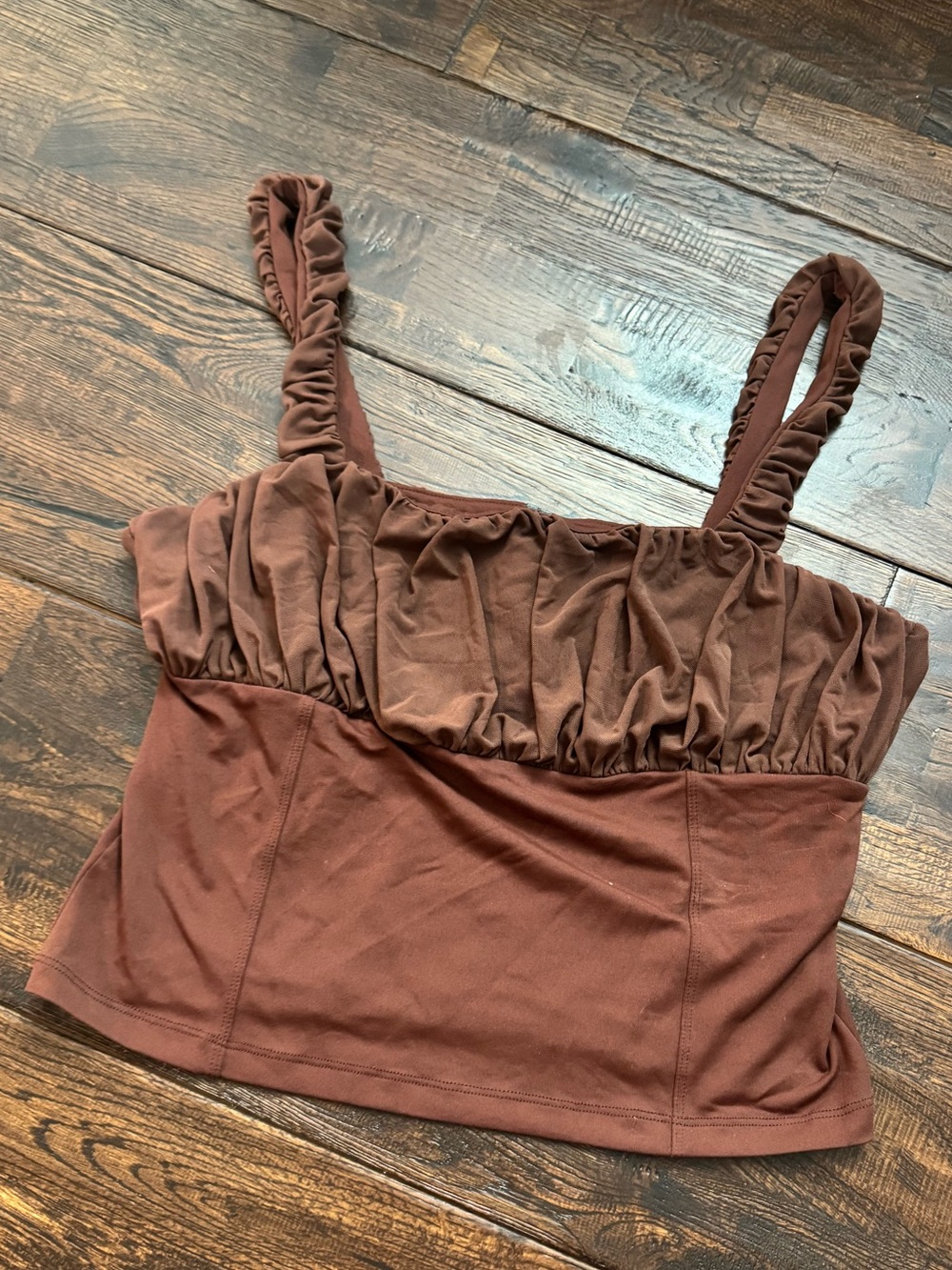 NWT Anthropologie Brown Ruffle Tank Top - Sleeveless Ruched Bodice Size L